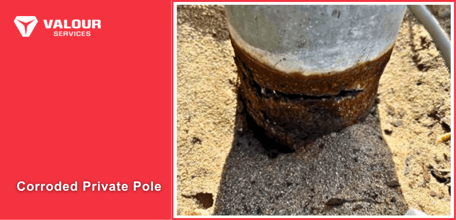 Image of a corroded private pole.