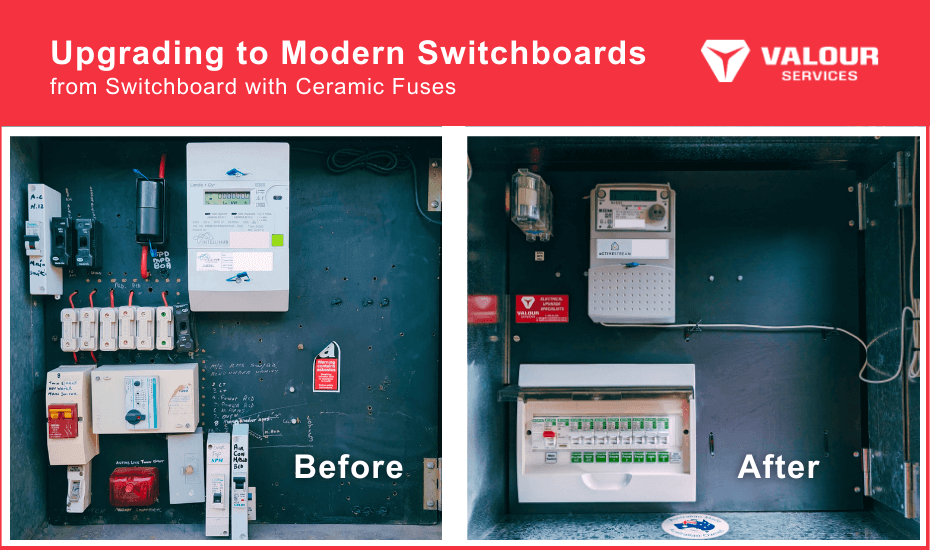 An image showing the difference of old and modern switchboards